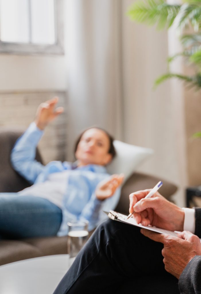 A person having a consultation with a mental health professional.